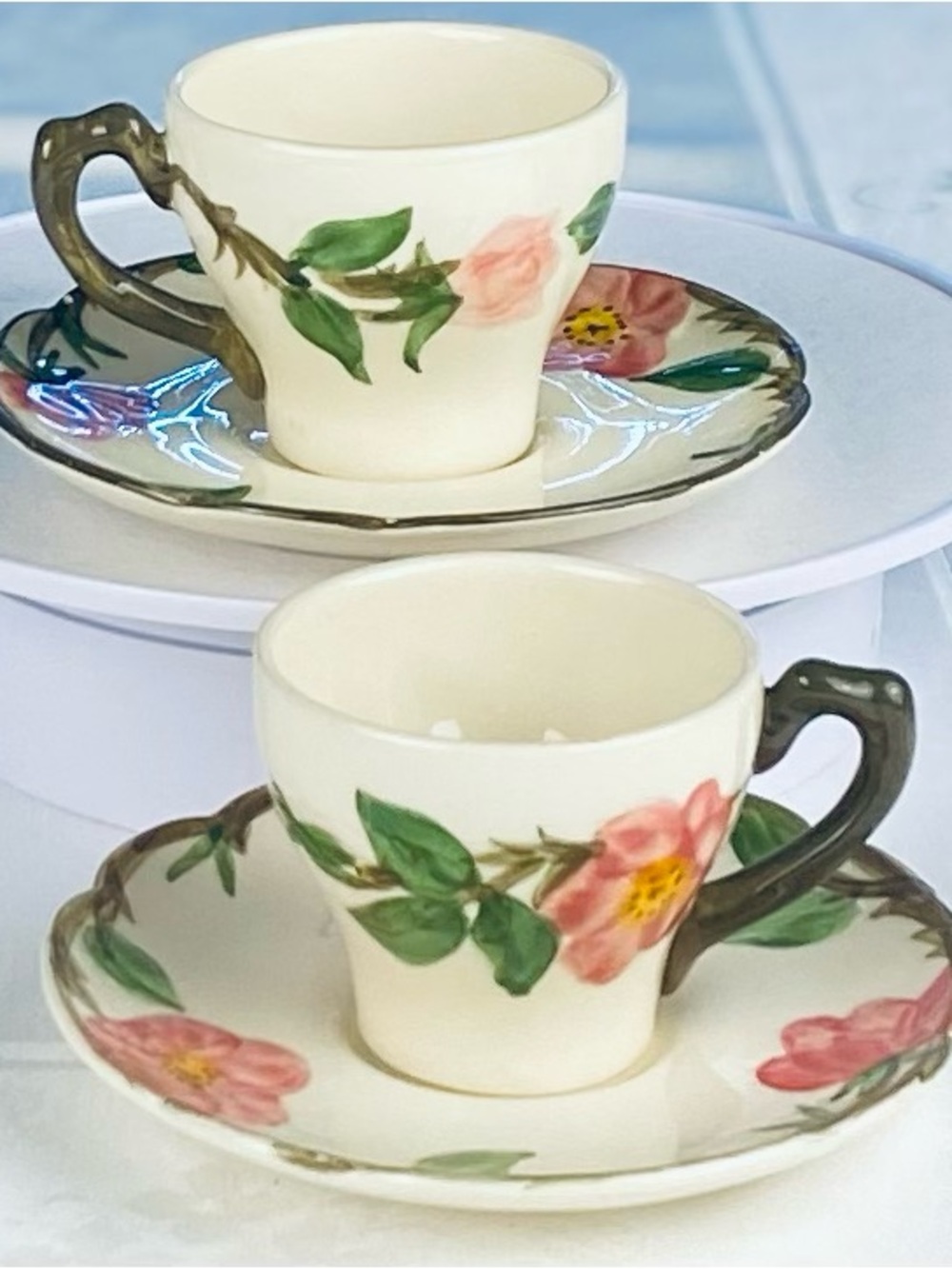 Hand-Painted Franciscan Desert Rose Demitasse Cups and Saucers Set of 2